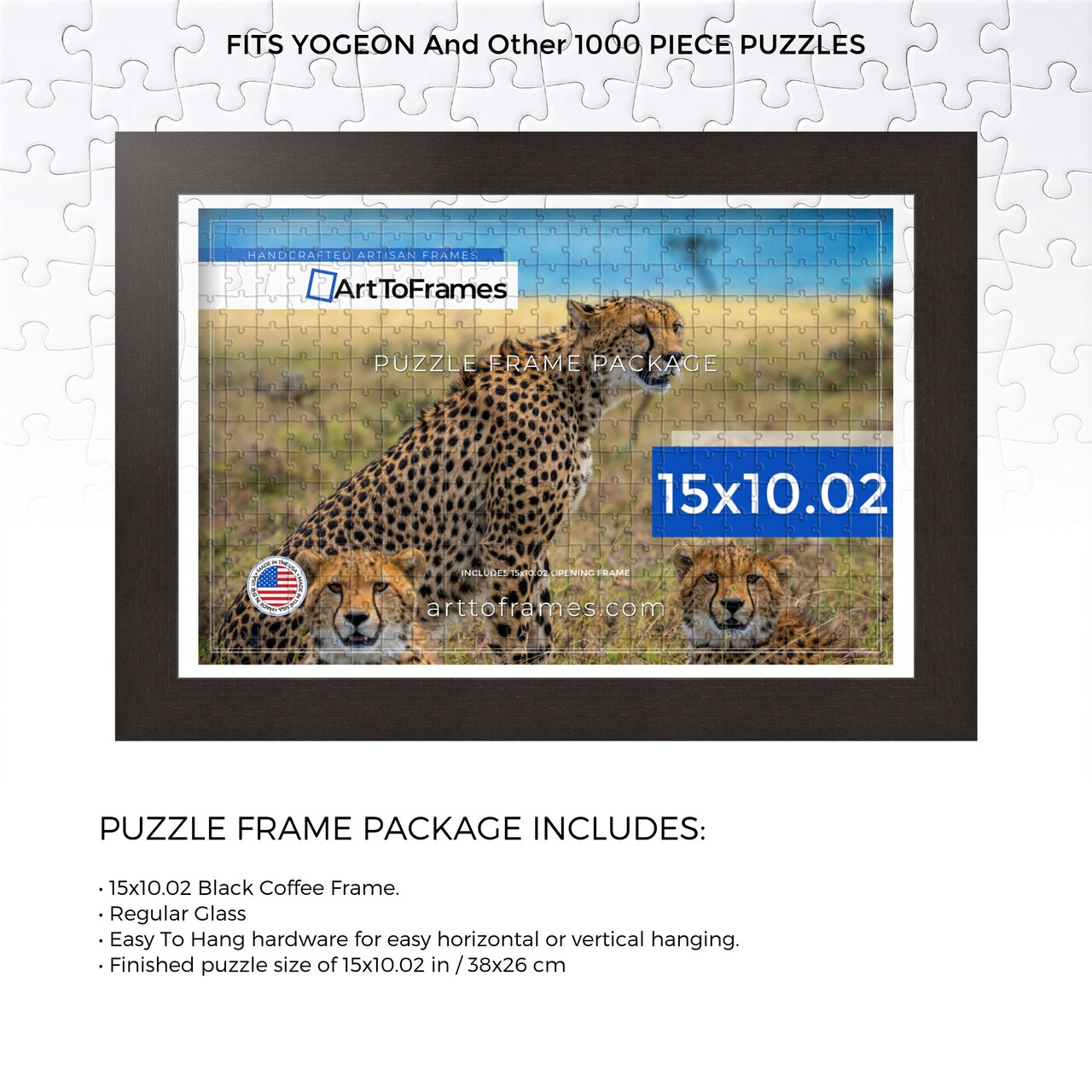 ArtToFrames 15x10.02 INCH / 38x26 CM Puzzle Frame for 1000 piece Puzzles.This 1.00 Inch Custom Wood Frame for Puzzles Comes with Regular Glass, Available in Multiple Colors